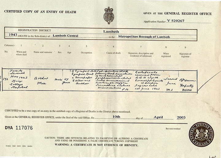 Death of Arthur Mee (1943)

Arthur Mee died on 10 June 1943, aged 67, at King’s College Hospital, London. 